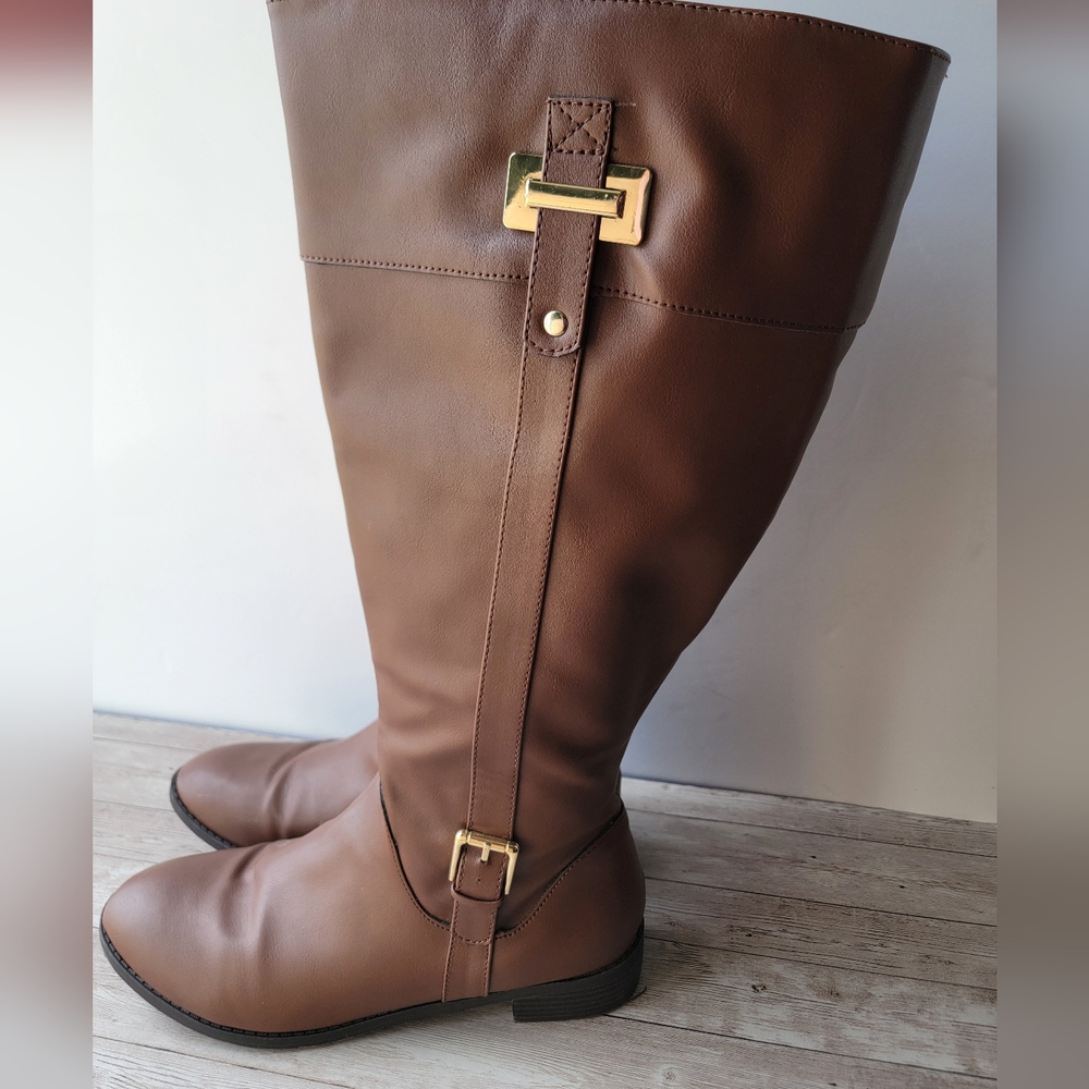 Karen Scott Womens Deliee 2 Brown Faux Leather Tall Riding Boots Heels